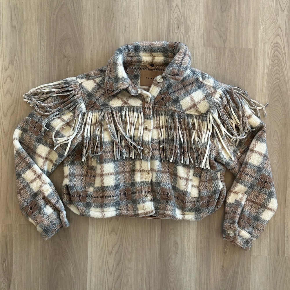 Blank NYC Plaid Fringe Jacket
